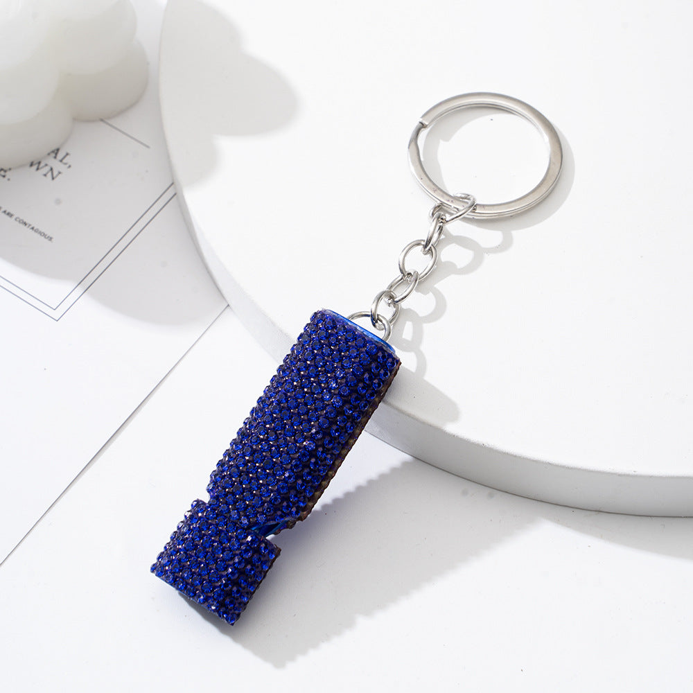 Wholesale Outdoor Flat Aluminum Alloy Double Tube Whistle Diamond Pendant Keychain